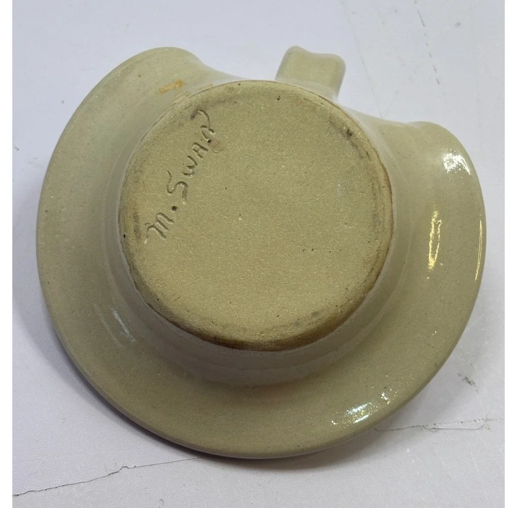 M Swayne Signed‎ Studio Pottery Stoneware Chamberstick Candle Holder Blue Ring